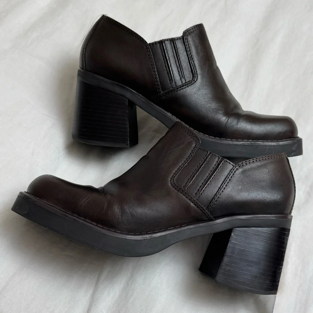 Vintage Y2K 2000s MIA Chunky Platform Chocolate Brown Leather Boots Size 10